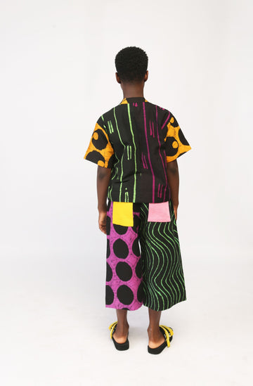 Dye Lab Kids Dark Tear Drop Multicolour Shirt & Wide Leg Culottes
